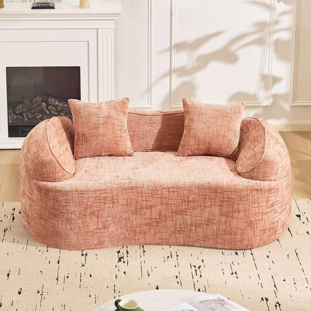 Canap¨¦ due posti curvo rosa - Xylo - Accoudoiri, 2 cuscini, colore crema, nessun assemblaggio