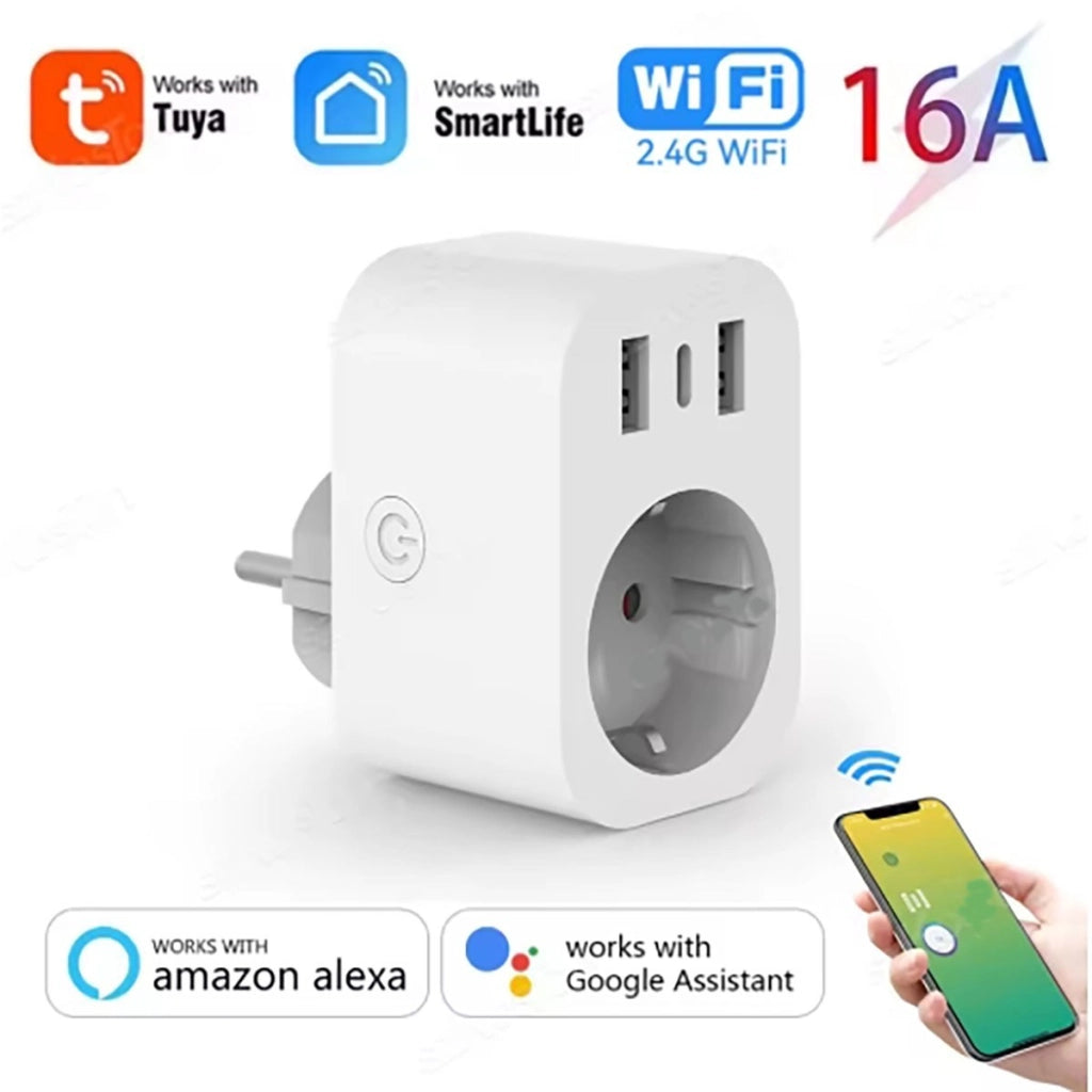 PRESA SMART WIFI 16A 3680W USB TYPE C ALEXA GOOGLE TUYA SMART LIFE TIMER WIBY