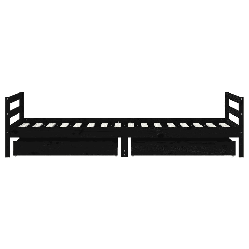 Giroletto Bambini con Cassetti Nero 80x200cm Massello di Pino 834437
