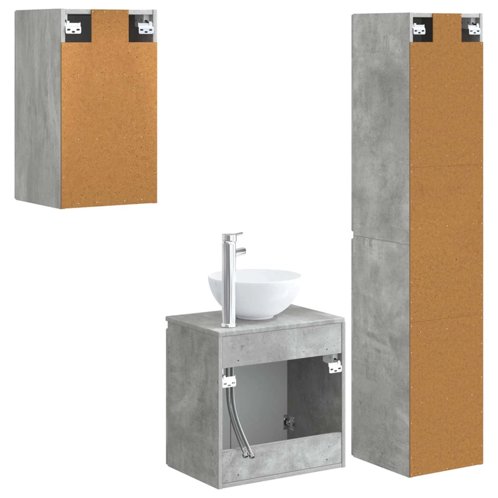 Set di mobili per il bagno 3 pz Grigio Cemento 3406066