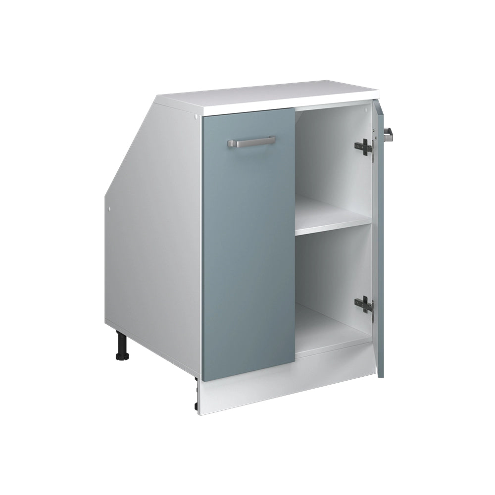 Mobile cucina sottotetto R-Line Grigio-blu/Bianco 60 cm con 2 porte, carcassa 60 cm profondità Vicco