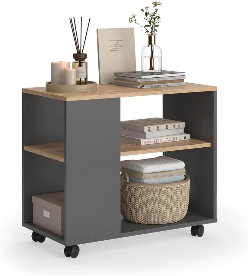 Tavolino Marian, Quercia dorata/antracite, 70 x 36.6 cm con rotelle, spostabile per un utilizzo flessibile negli ambienti abitativi