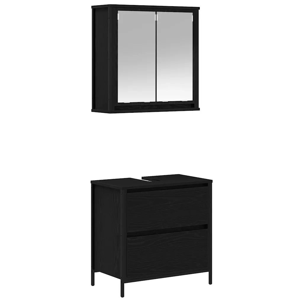 Set Mobili da Bagno 2 pz Rovere Nero in Legno Multistrato 3328364