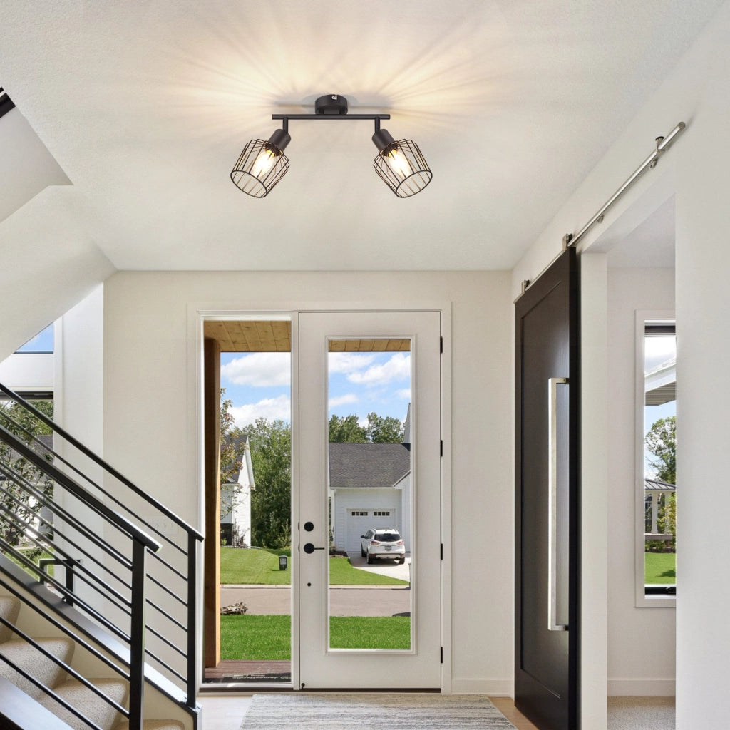 ZMH Faretto da soffitto neri 2 luci E14 metallo orientabili 350° industriali per corridoio soggiorno