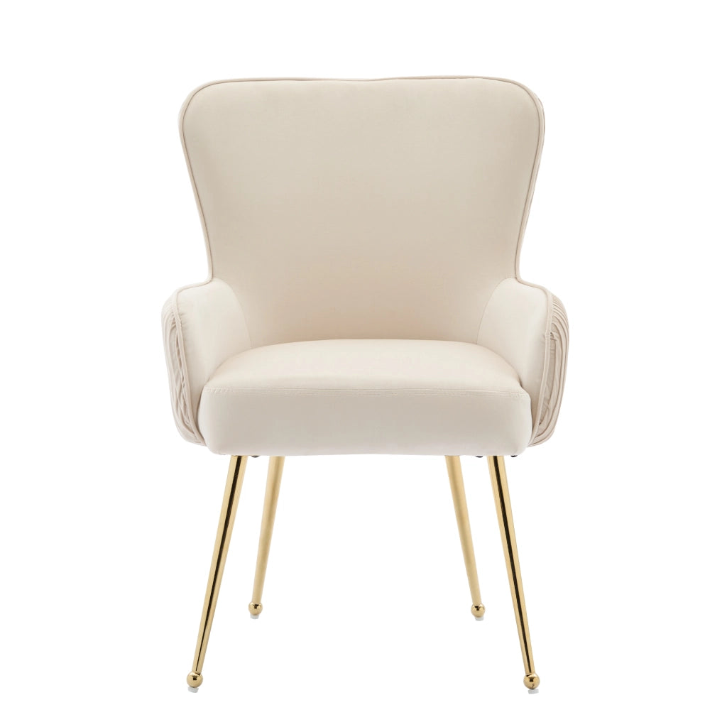 Sedia da pranzo in velluto con braccioli e supporto lombare set da 6 con gambe in metallo e piedini regolabili beige e oro