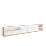 Mobile TV Soggiorno, 310x50x37 cm, Per TV fino a 80", Mobile Soggiorno, Bianco e Rovere soft