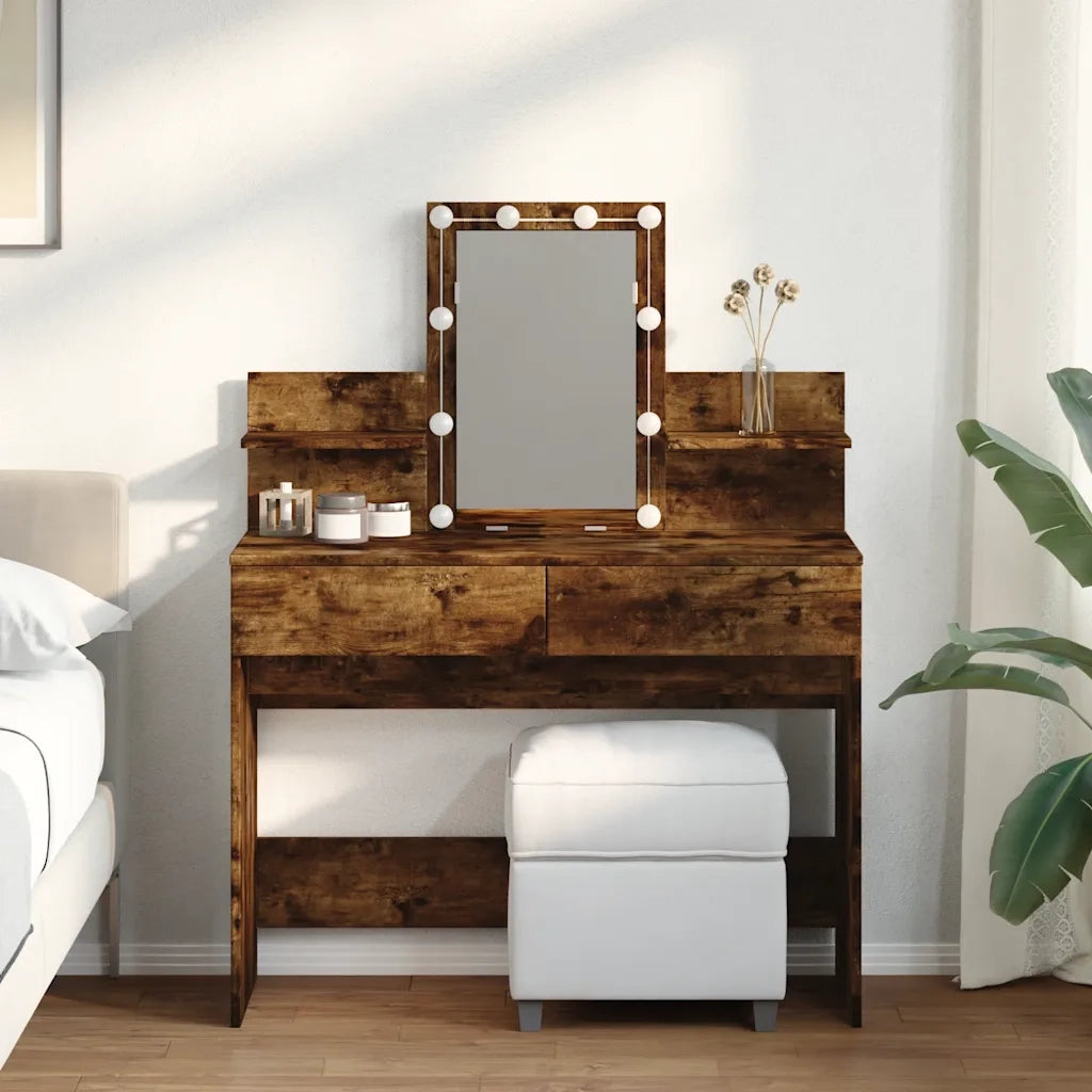 Toeletta | Tavolo da Trucco con LED Rovere Fumo 100x40x130 cm