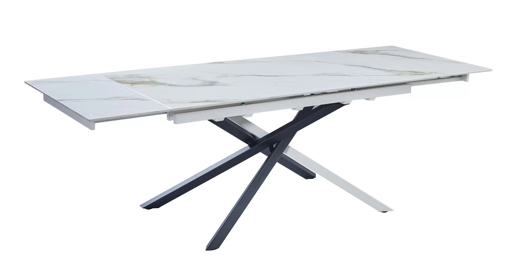 Mobili 2g - tavolo moderno allungabile piano pietra marmo bianco 160x90x78 - Mobili 2G