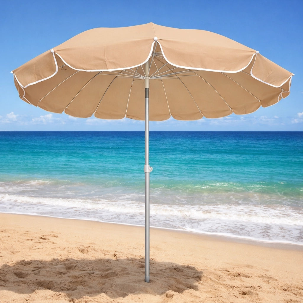 Ombrellone Mare 220 cm Antivento UV50+ 16 Stecche Fibra Palo Alluminio Inclinabile