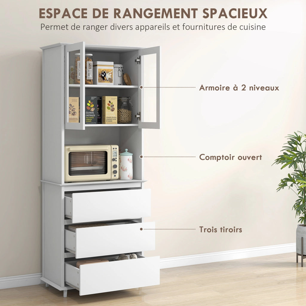 Armadio per cucina con 2 ante 3 cassetti e nicchia centrale ¨C zephmum ¨C bianco 68x38x172 cm