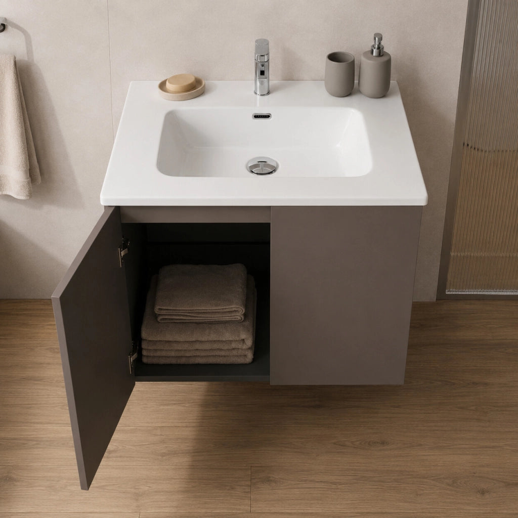 Mobile bagno sospeso 70 cm tortora due ante e lavabo Tierra