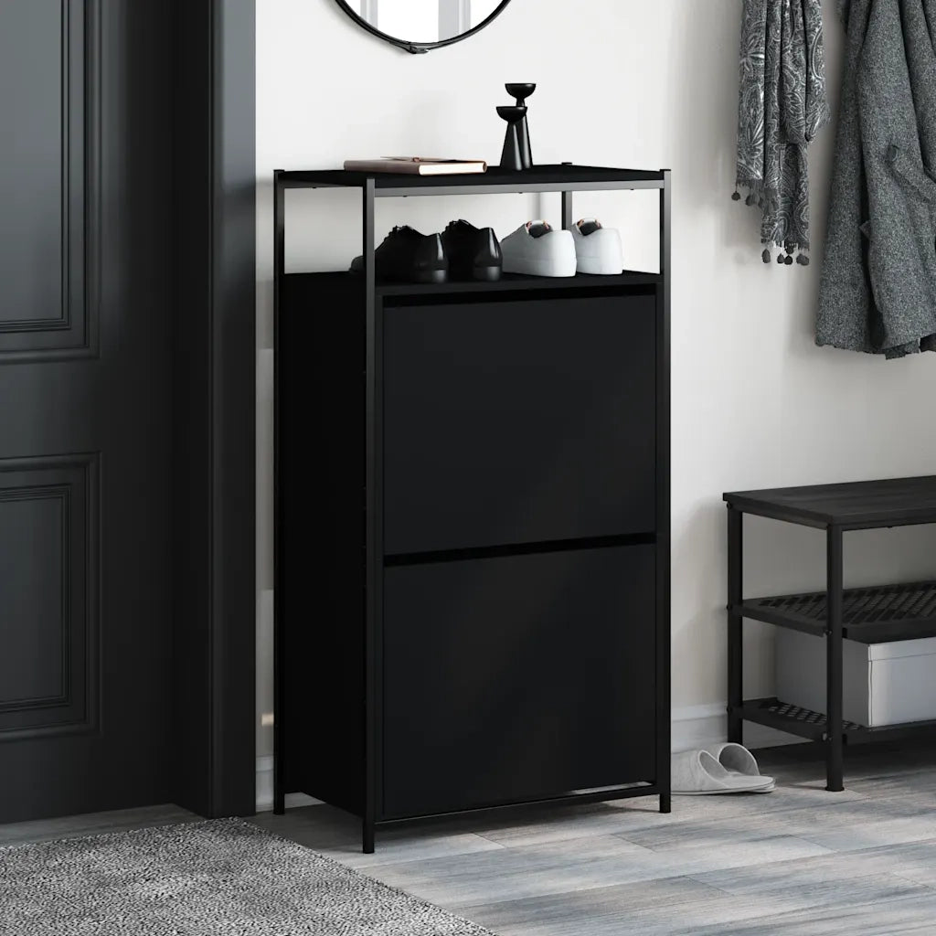 Scarpiera-Scaffale per scarpe Nera 60x34x112 cm in Legno Multistrato
