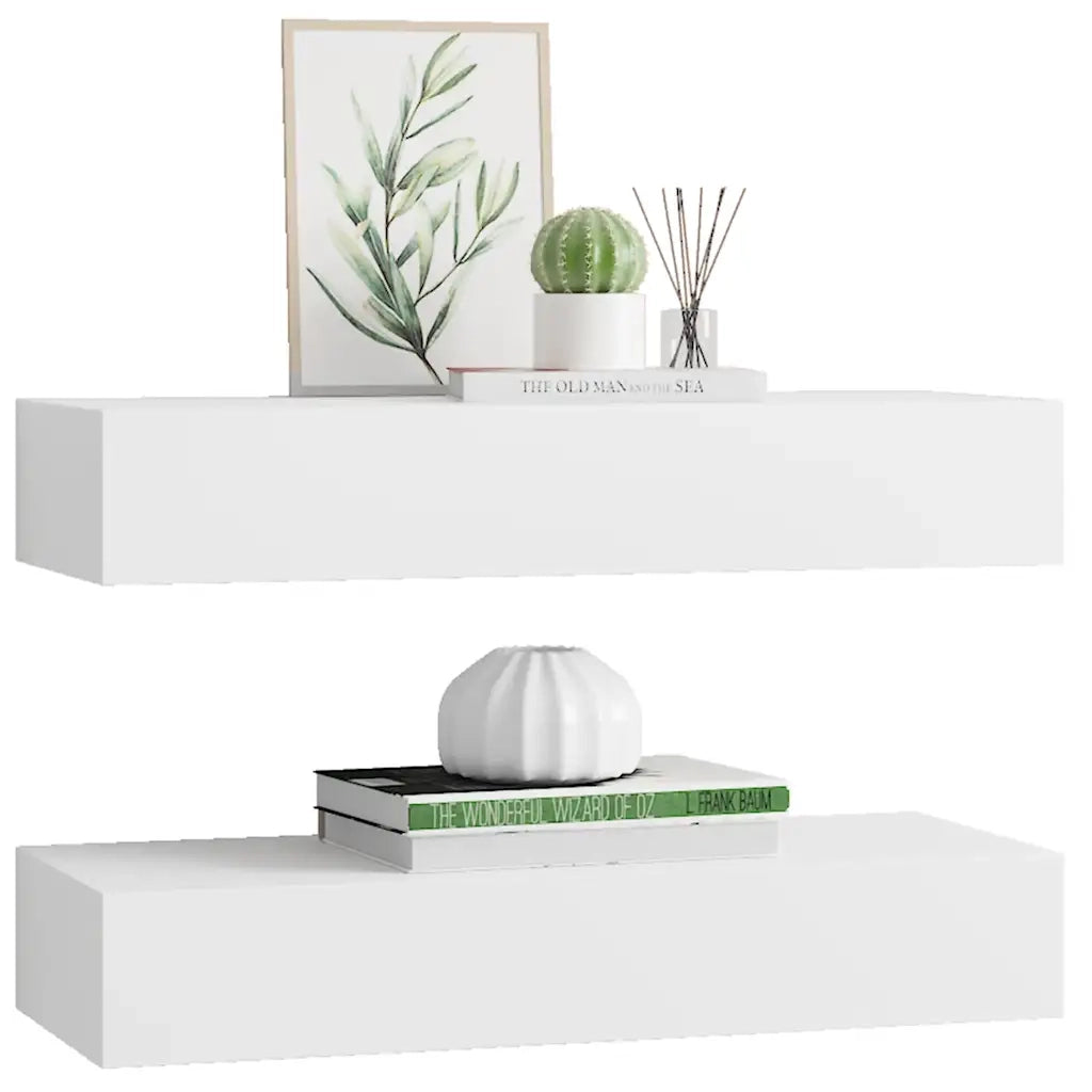 Scaffali con Cassetti da Parete 2 pz Bianchi 60x23,5x10 cm MDF 330256