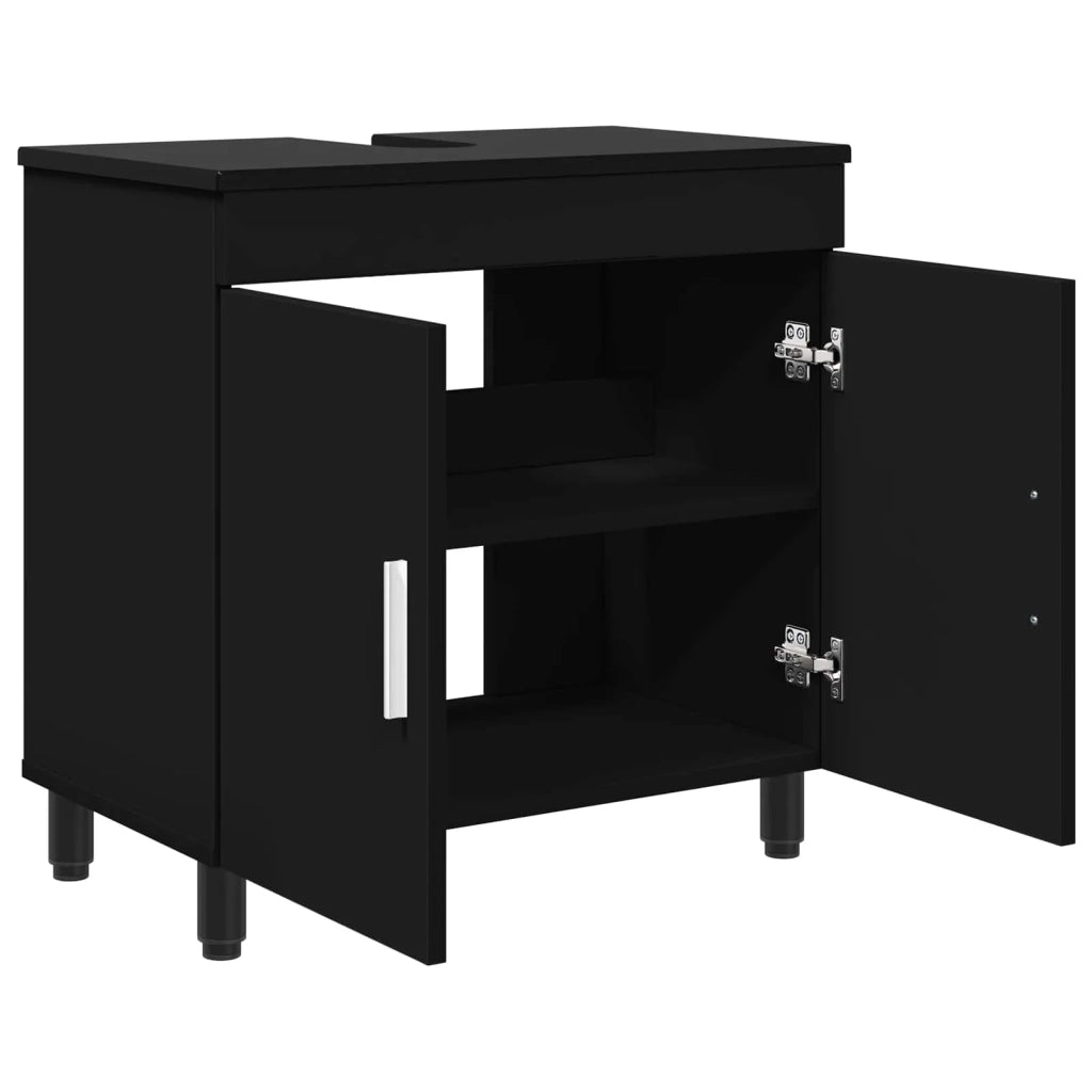 Mobiletto da bagno Nero 60 x 35 x 60 cm Legno ingegnerizzato
