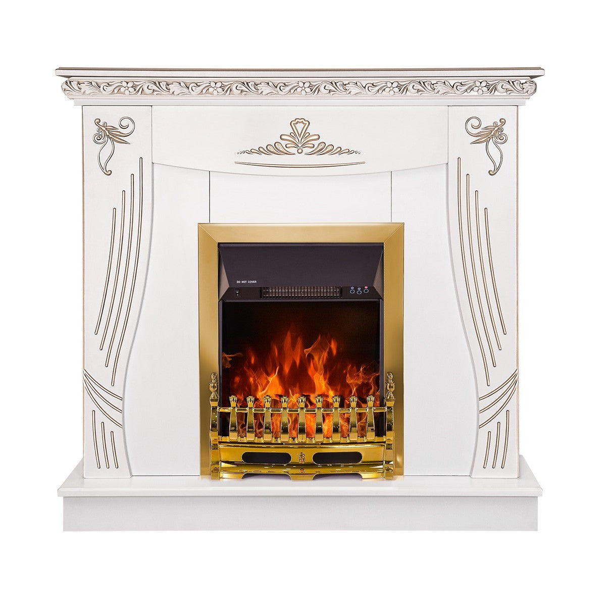 Camino Elettrico da Pavimento 103,5x110x30 cm Effetto Fiamma 2000W Napoli & Galileo Gold Bianco