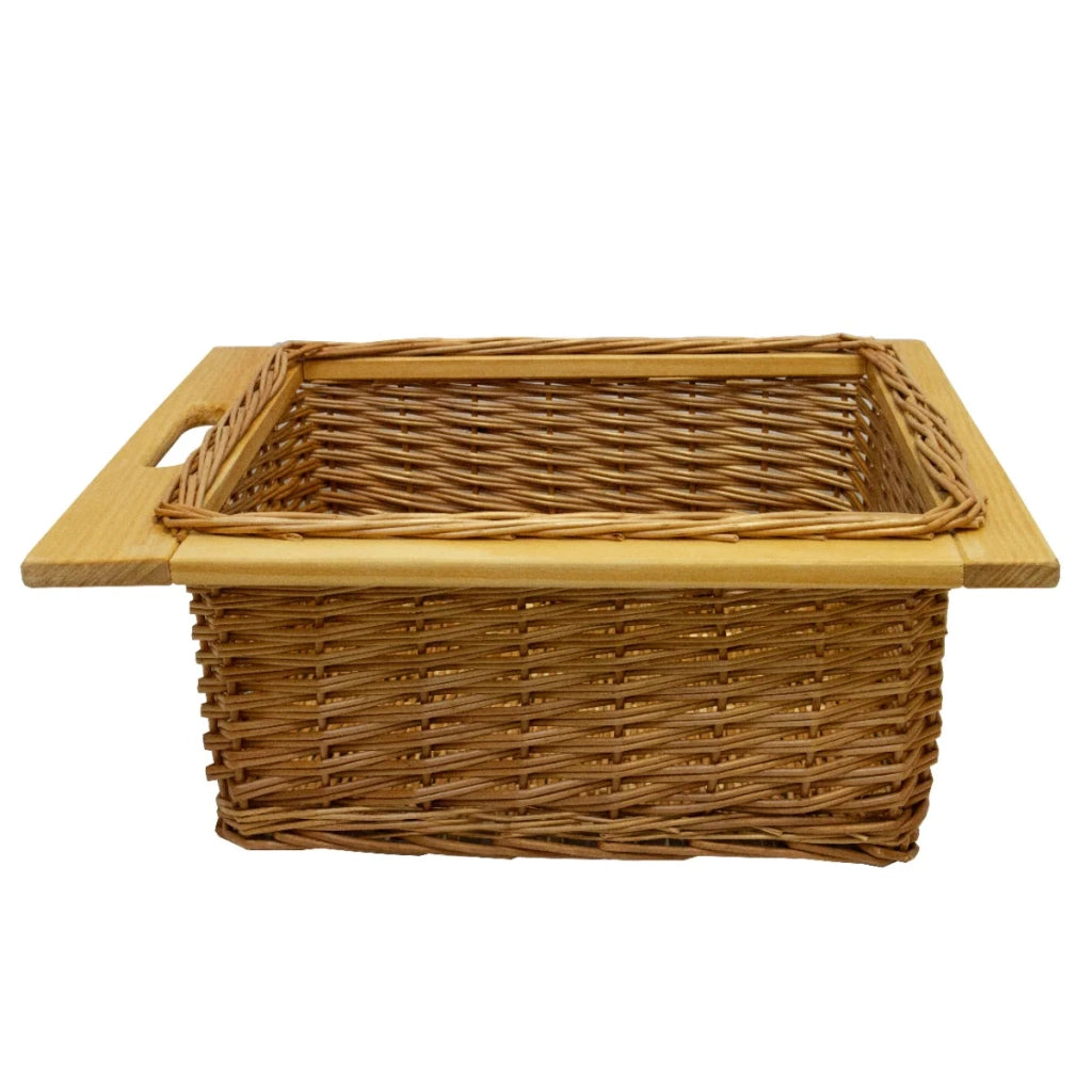 Cestelli Estraibili in Vimini per Cucina Cassetti Organizzazione Credenza Cesto in Vimini con Telaio e Binari in Legno di Faggio per Dispensa da 50cm Organizza Unità 50 cm con Viti GRATIS - 3 Cesti