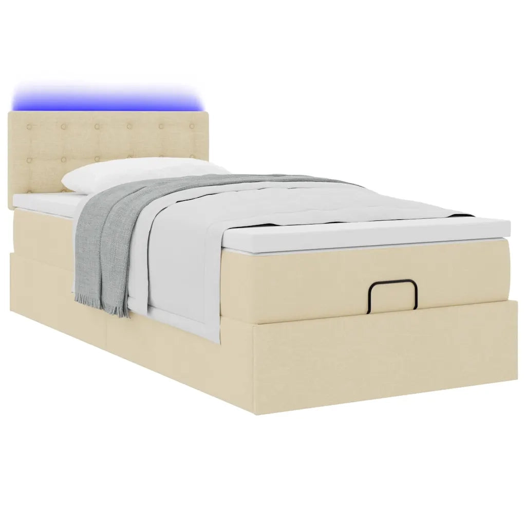 Pouf Letto con Materasso Crema 100x200 cm in Tessuto 3312455