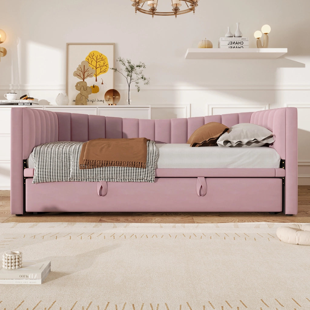 Letto pieghevole con estrazione velluto rosa 90x200 cm