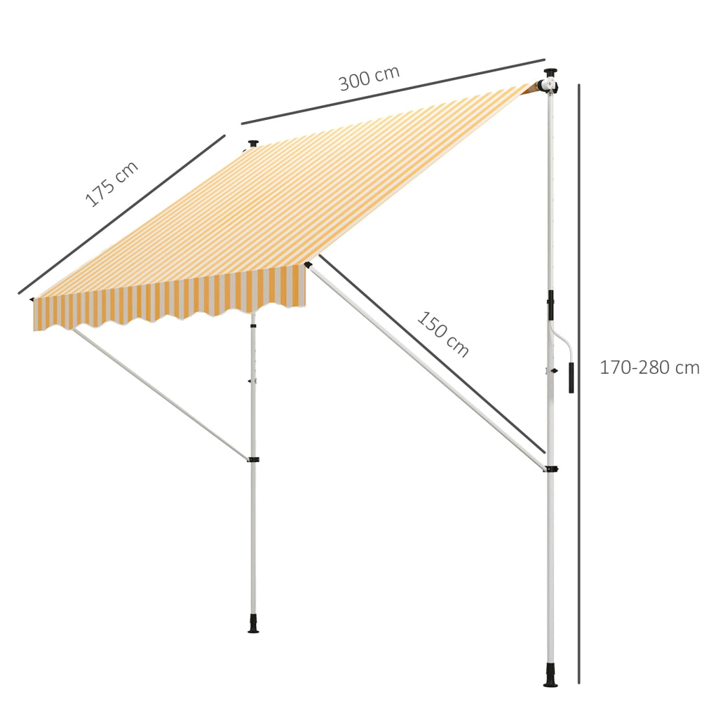 Toldo Manuale Retrattile per Terrazza ¨C zephmum ¨C Arancione 300x150x170-280 cm