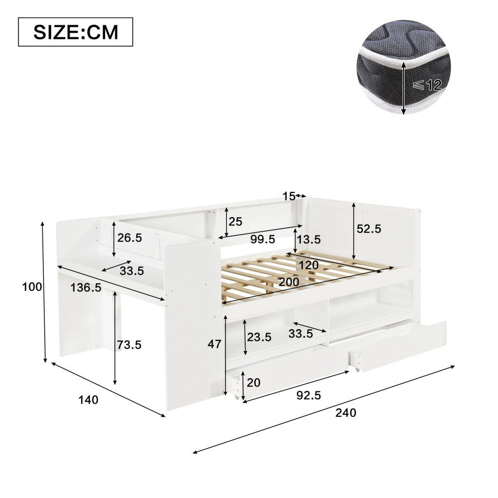 letto in legno bianco 140 x 240 cm