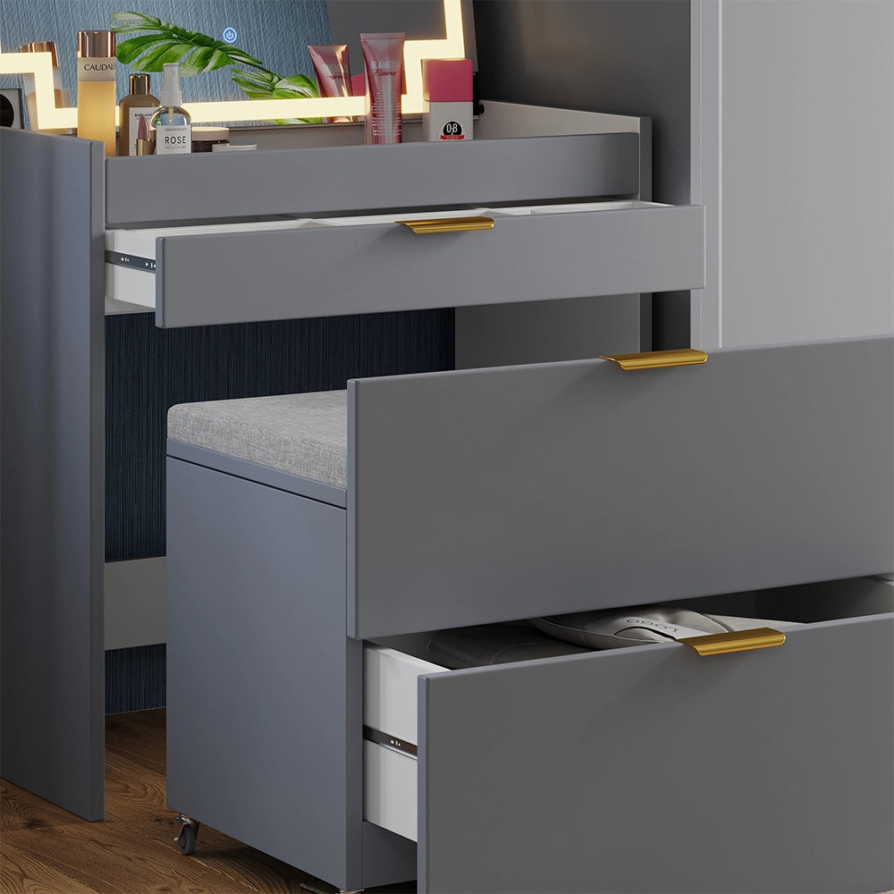 Vicco Tavolino da toilette Grigio 80 cm con panca e specchio LED