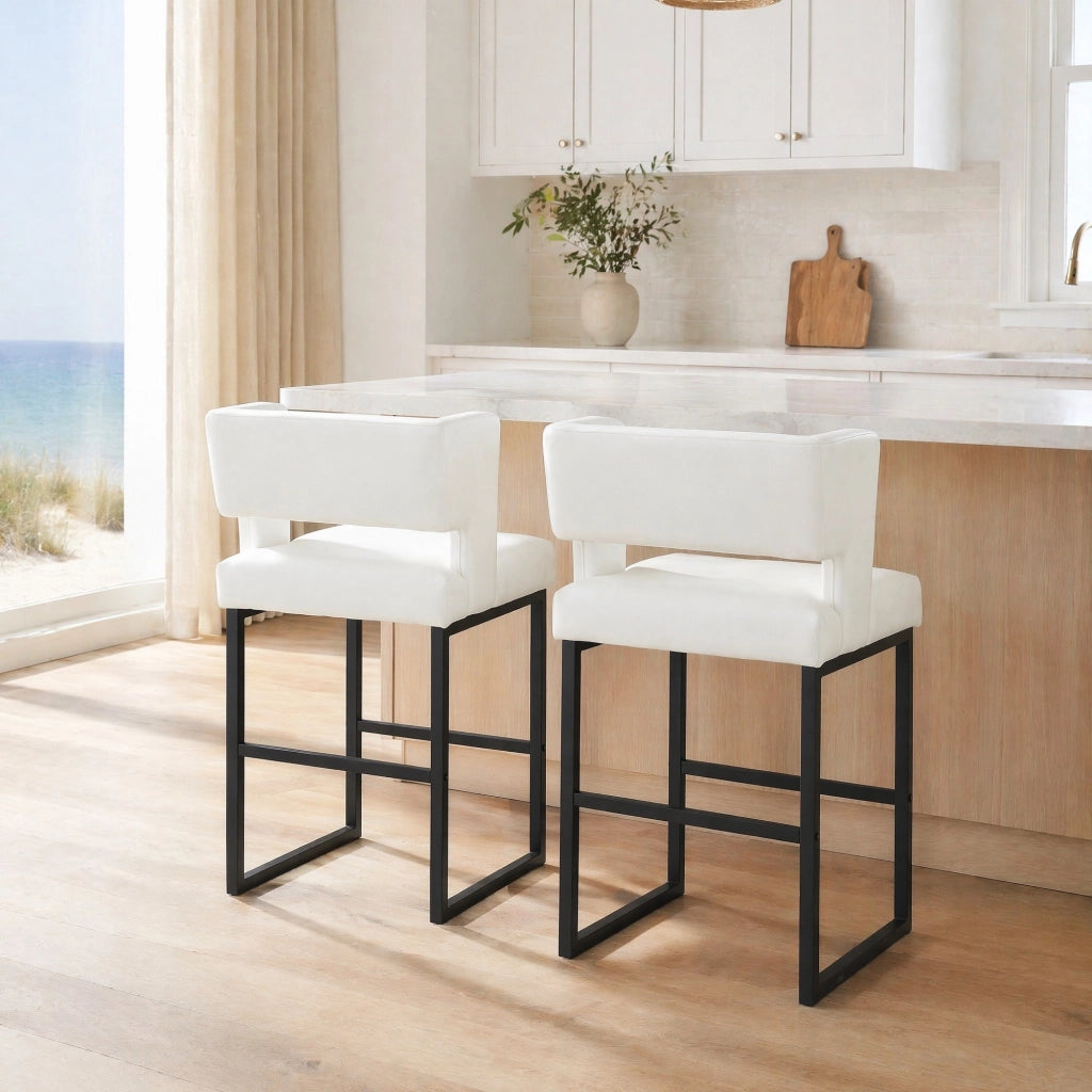 SGABELLO DA BAR Design nordico 91,4 cm Bianco/Nero in metallo e PU