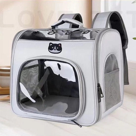 Zaino per gatti - Zaino per cani - Borsa da viaggio per gatti - Borsa da viaggio per gatti - Zaino per gatti pieghevole - Polyester - Grigio
