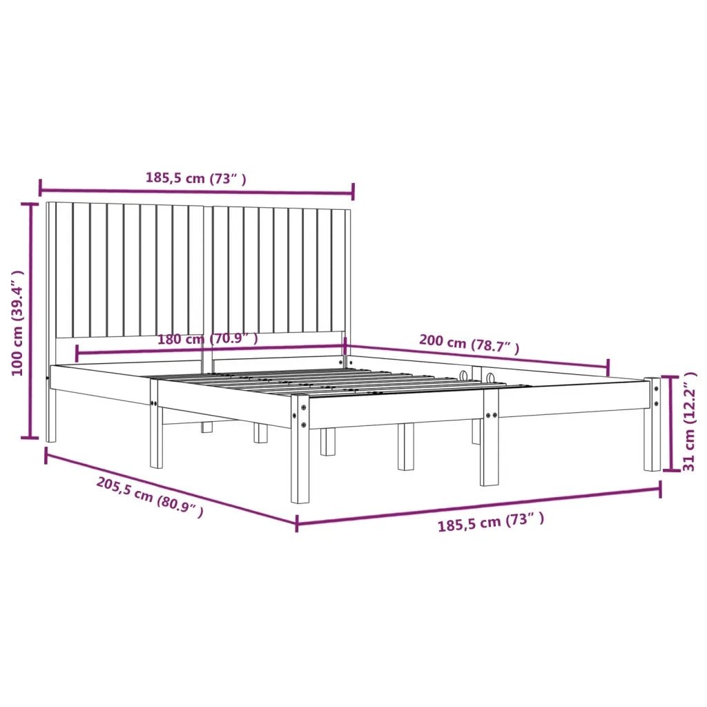 Letto matrimoniale | Letto per adulti | Giroletto in Legno Massello 180x200 cm Super King
