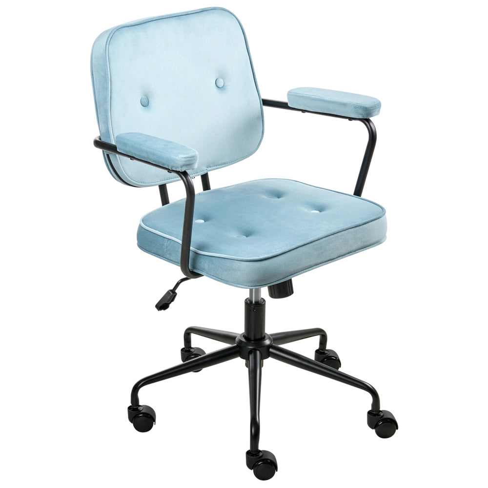 Sedia da ufficio in velluto azzurro girevole con altezza regolabile e freno di sicurezza ufficio di casa studio