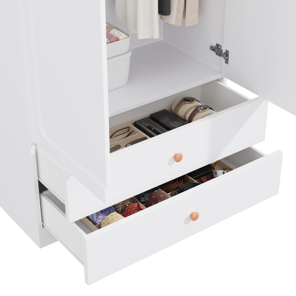 Armadio bianco 225 × 45 × 200 cm con 3 barre appendiabiti e 4 cassetti
