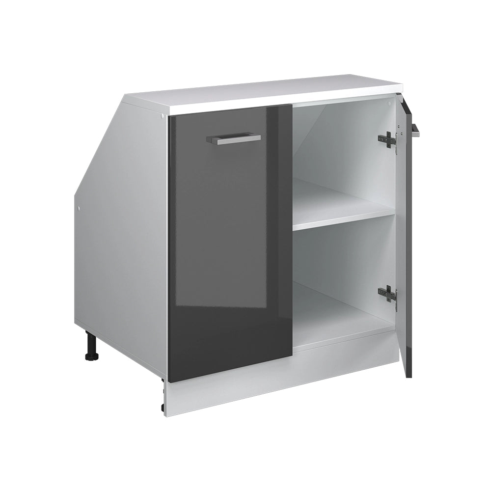 Mobile cucina sottotetto R-Line Antracite lucido/Bianco 80 cm con 2 porte, carcassa 60 cm profondità Vicco