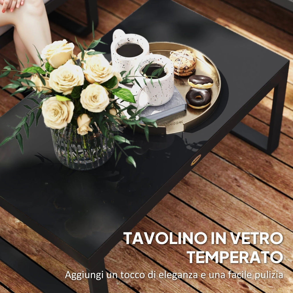 Set  3 Pezzi da Esterno con Divano Angolare 5 Posti Convertibile e Tavolino da Esterno Grigio e Nero
