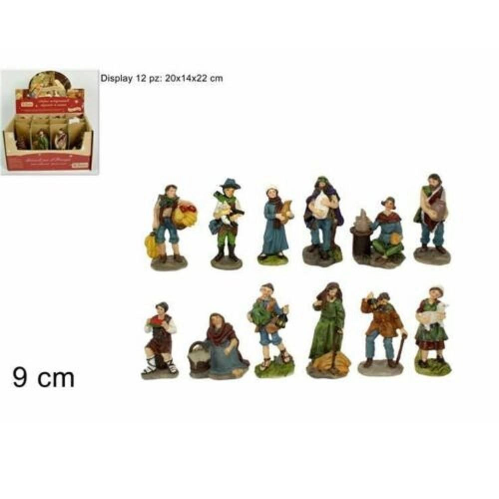 Trade Shop - Set 12 Pezzi Pastori Presepe In Resina Assortiti 9 Cm Decoro Natale -