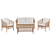Set di divani da giardino in legno di bambù con cuscini bianchi 4 posti salotto moderno set di conversazione salottino per esterni