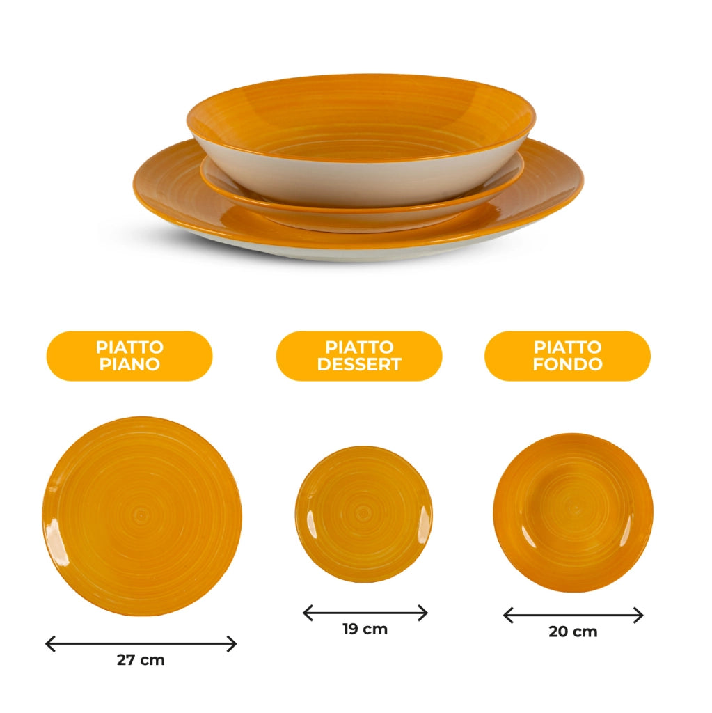 Set 18 Piatti in Porcellana Colorati Servizio Tavola Moderno 6 Persone Piatti Piani Ø27 cm, Fondi Ø20 cm e Dessert Ø19 cm Lavastoviglie e Microonde Certificati per Contatto Alimentare Fuoco