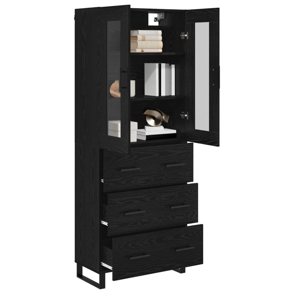 Credenza 2 pcs Rovere Nero Legno Stratificato e Vetro 3416221