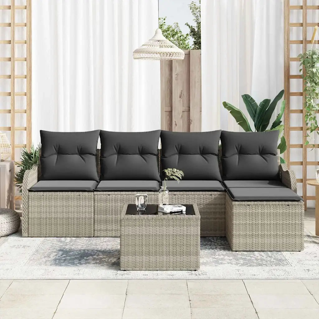 Set Divano da Giardino con cuscino 6 pcs Grigio Poly Rattan 3354341
