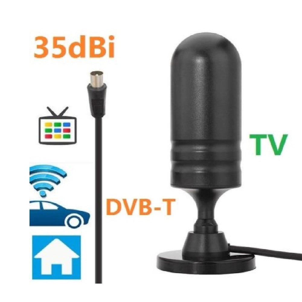 Trade Shop - Antenna Tv Terrestre Dvb-t Interno Esterno Amplificata 36 Dbi Per Auto Camper -