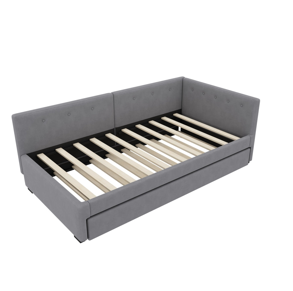 Letto singolo 90x200 cm con letto estraibile; velluto grigio