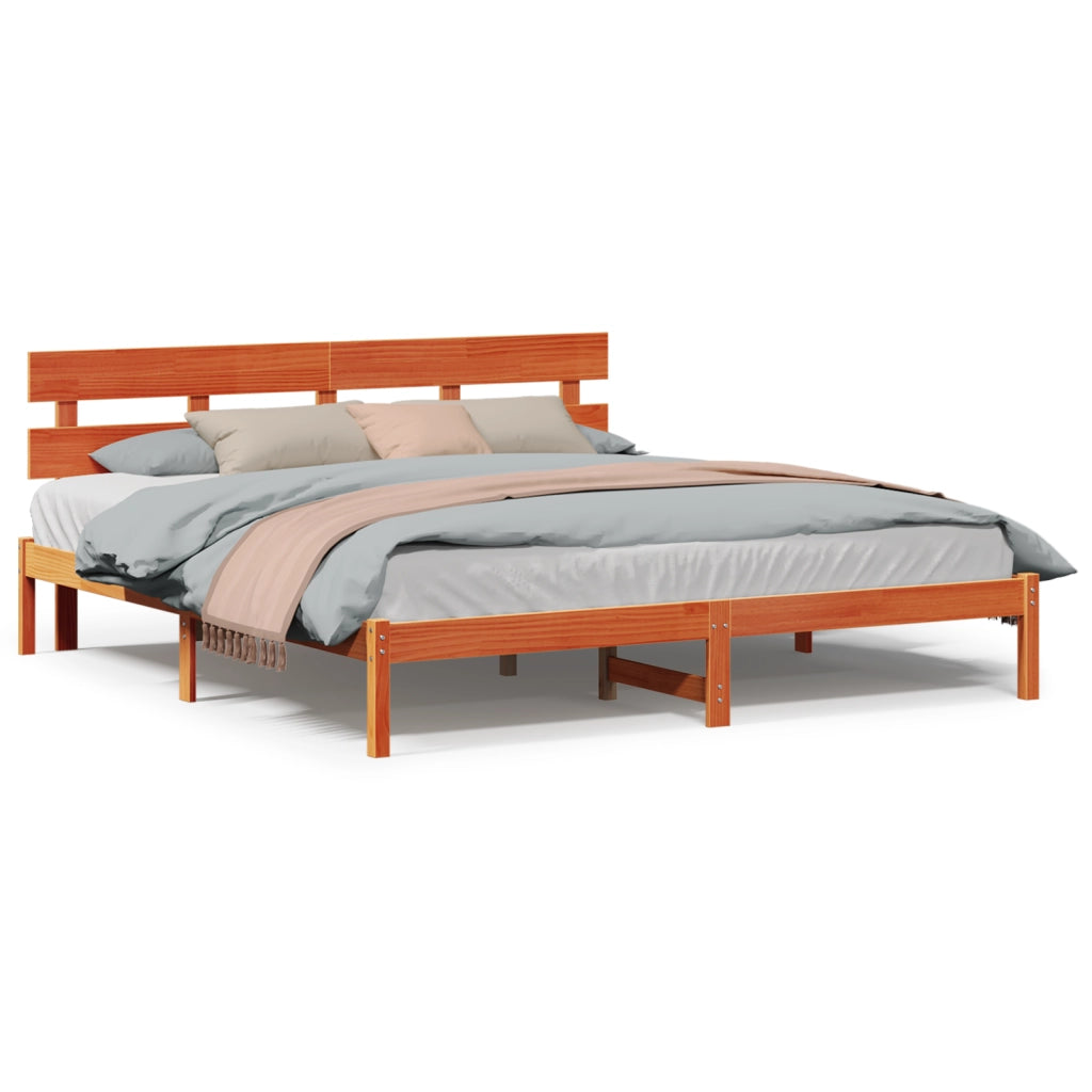 Struttura letto con testiera marrone cerato 180x200 cm in legno massello di pino