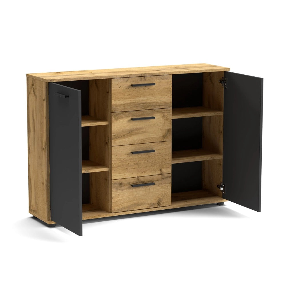 Credenza 2 ante e 4 cassetti rovere e antracite Berno4 120,2x32,5x85,3h
