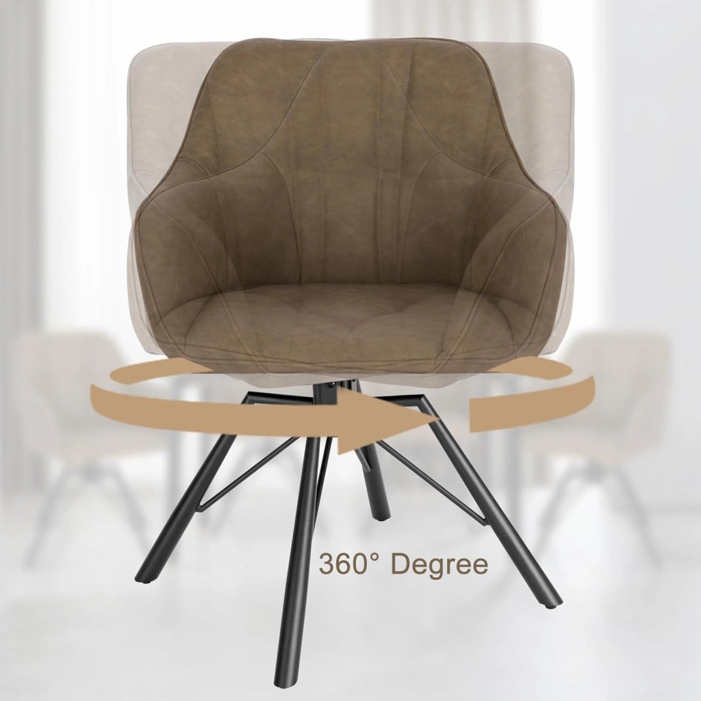 Sedia per Sala da Pranzo Girevole a 360°, Sedia da Cucina Imbottita con Gambe in Metallo, Poltroncina in Similpelle per Camera da Letto, Soggiorno, Marrone, BH366br-1