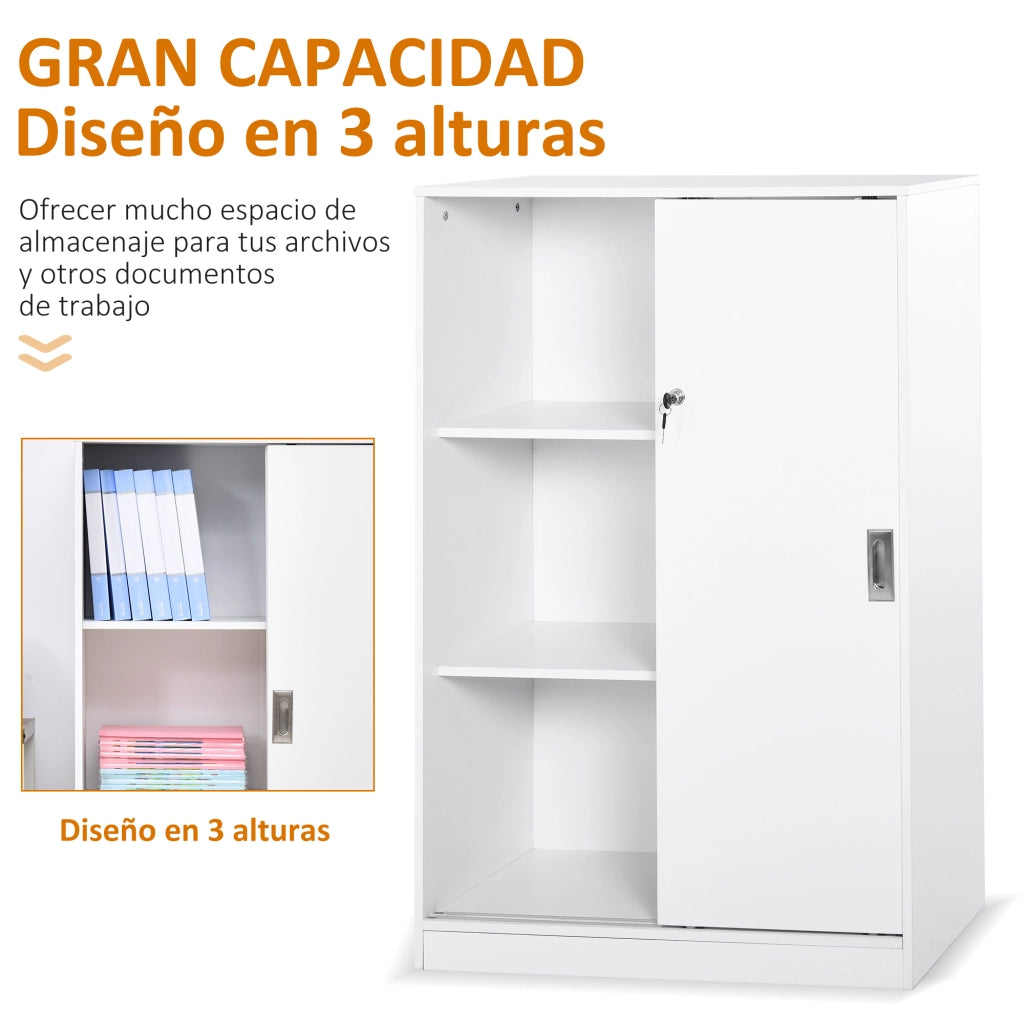 Armadio per ufficio con 2 ante scorrevoli, 3 ripiani e chiavi ¨C zephmum ¨C 80x40x120 cm bianco