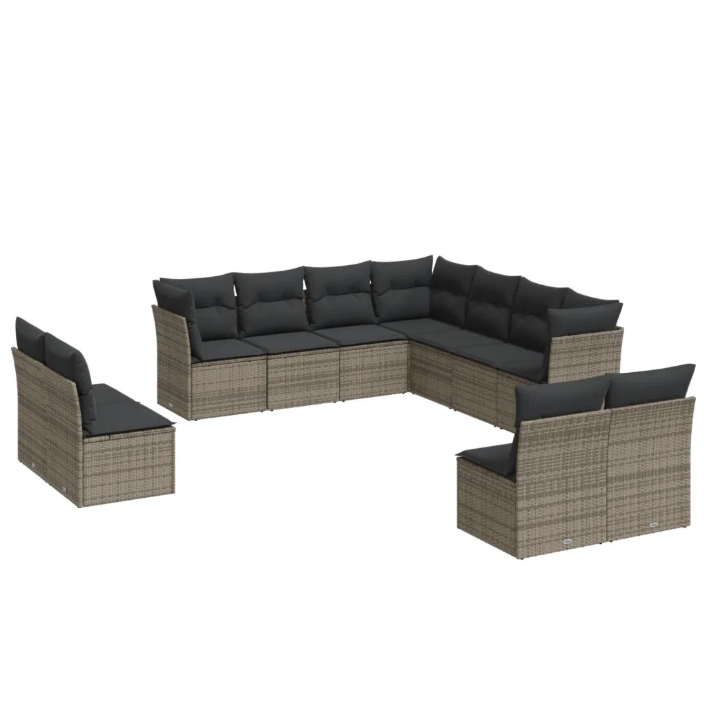 Set Divani da Giardino 11 pz con Cuscini in Polyrattan Grigio 3249659