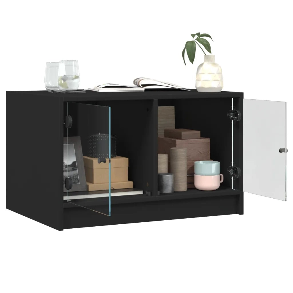 Tavolino da salotto | Tavolino da caff¨¨ | Tavolino da Soggiorno con Ante in Vetro Nero 68x50x42 cm