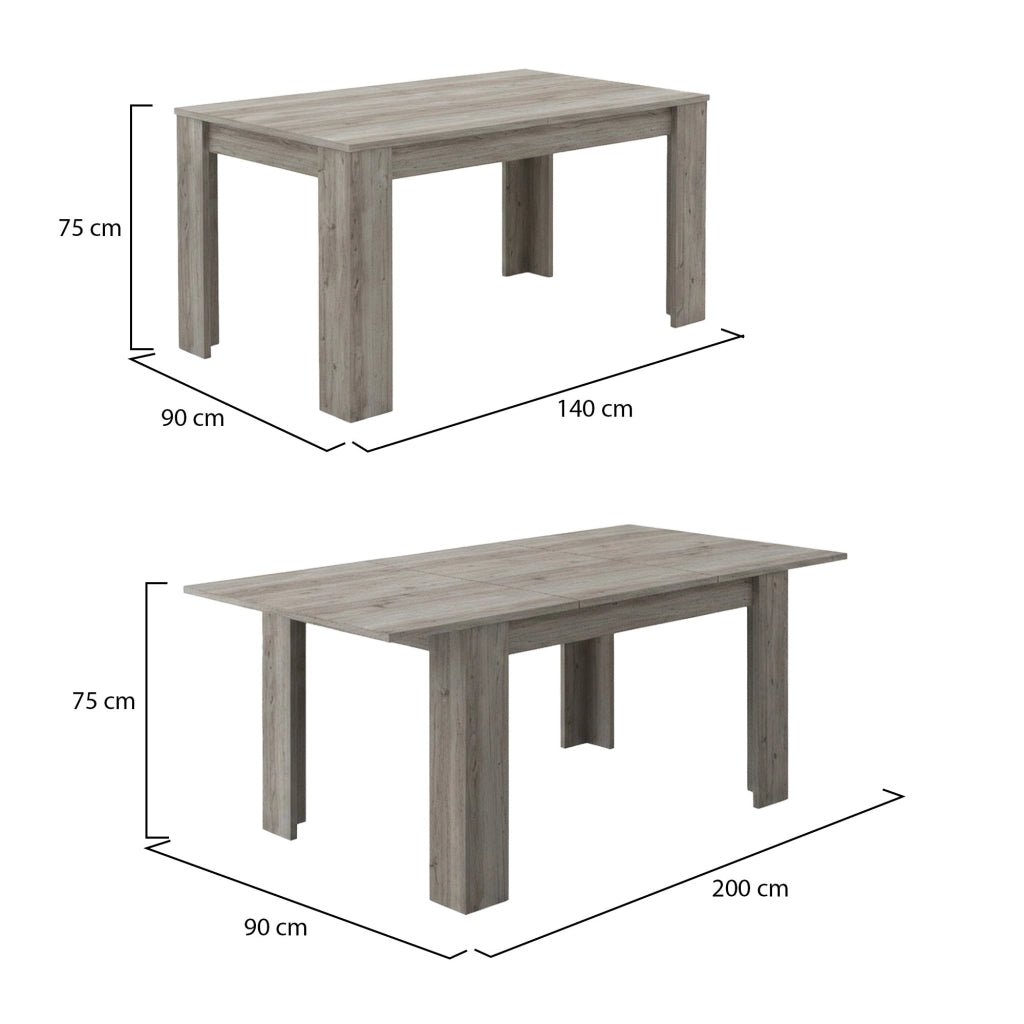 Marene, Tavolo Allungabile Allungabile, 200x90x75h cm Grigio Rovere Grigio