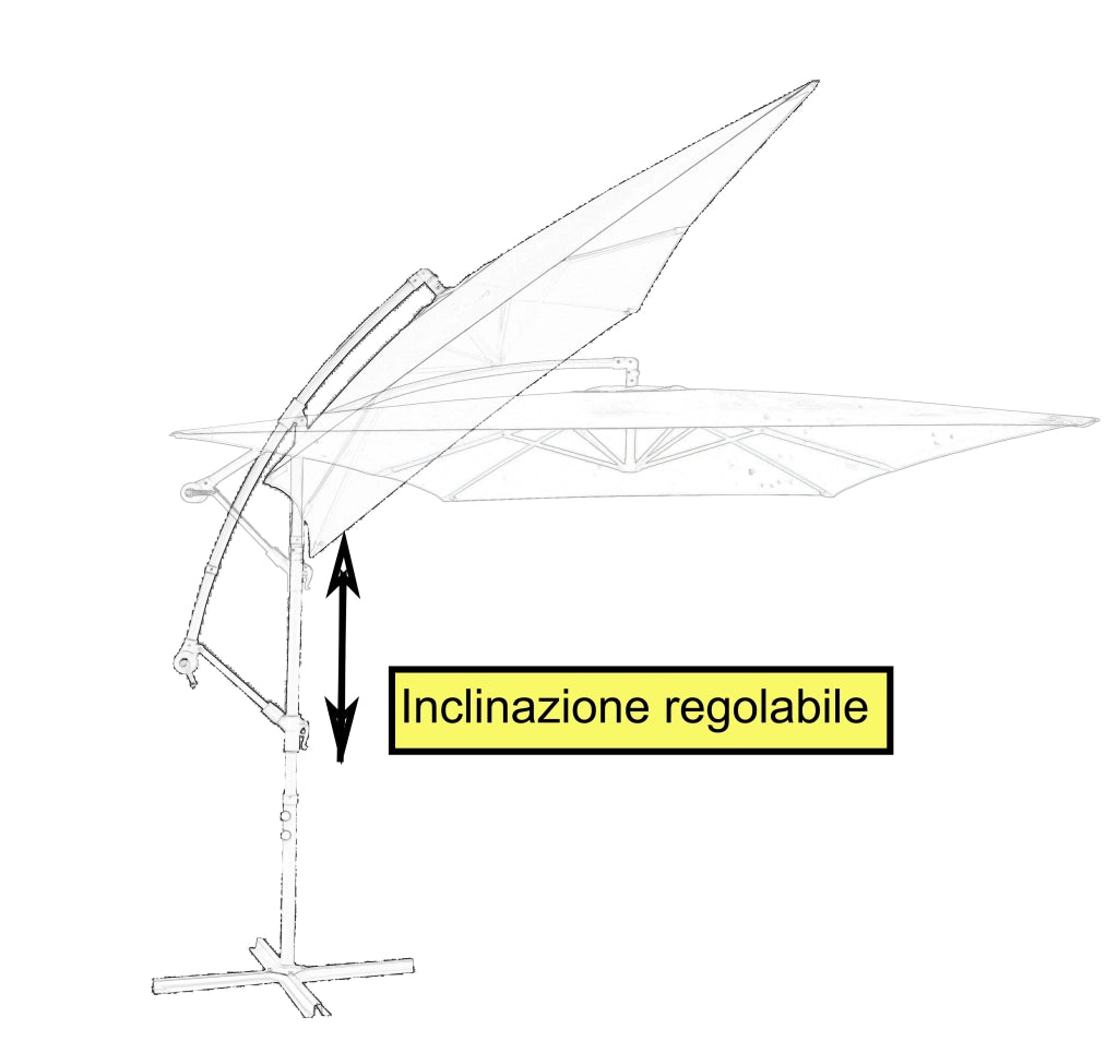 Ombrellone rettangolare da giardino Sora, decentrato (300x200 cm), acciaio e poliestere, palo diam. 48 mm, apertura antivento con manovella, base a croce, colore talpa