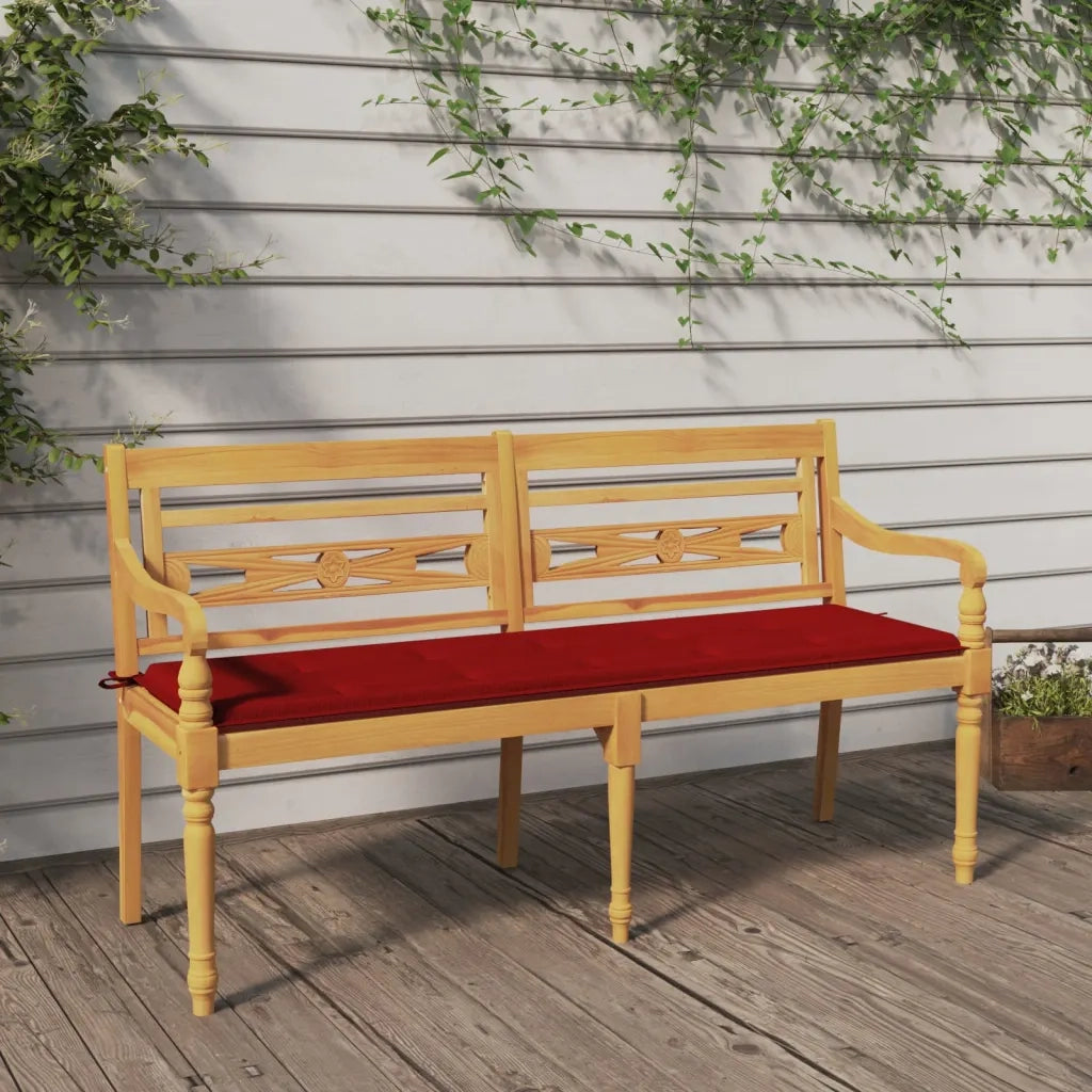 Panchina Batavia con Cuscino Rosso 150 cm Legno Massello Teak 3100832