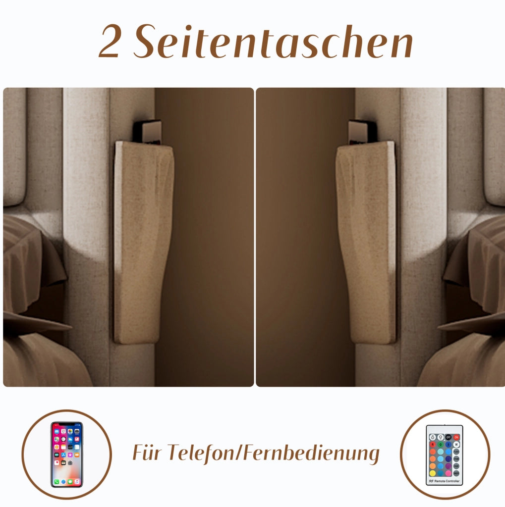 Letto singolo 90x200 beige con LED, USB-C e materasso