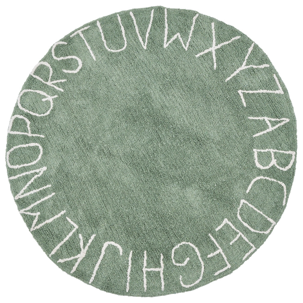 Tappeto Verde Cotone ø 120 cm Rotondo fatto a mano con alfabeto stile Boho Soggiorno Bambini Camera dei bambini